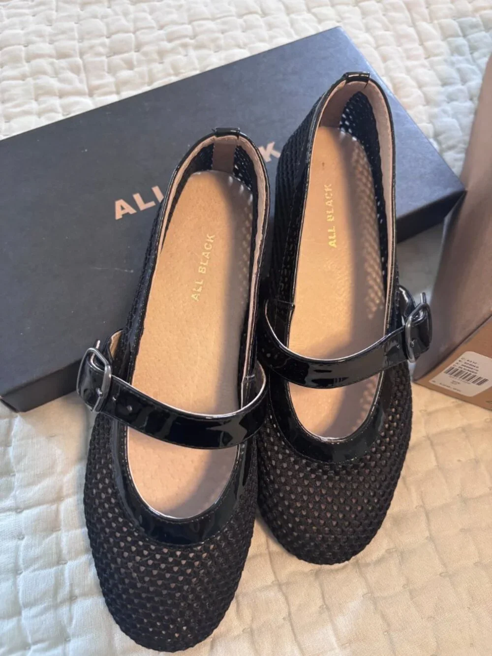 ALL BLACK Mesh Mary Jane Flats Size 37